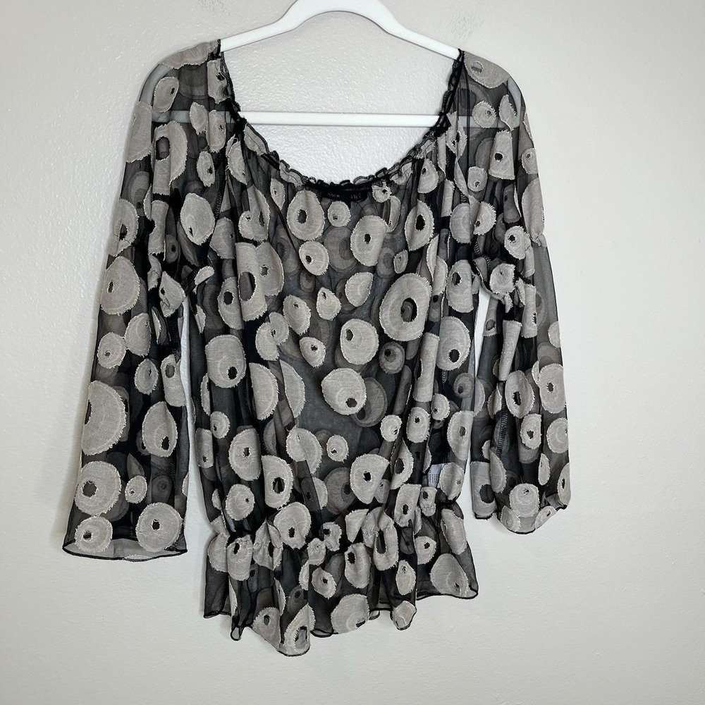 Women Blouse Sheer Boho Witchy Whimsigoth Y2K See Through Festival Relax Polka D - Picture 7 of 7